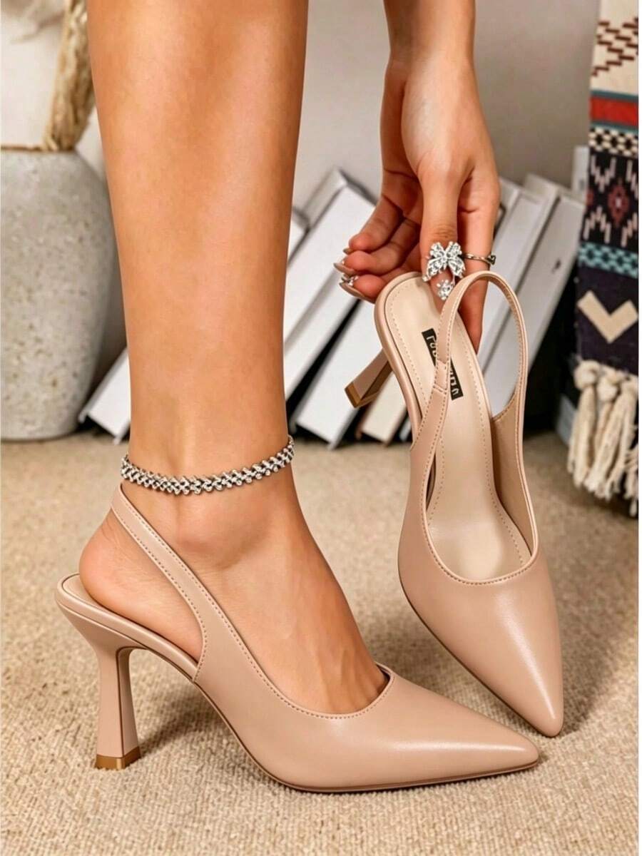 Women's Soft Slingback High Heels, Washable, Versatile For Daily, Dating & Trips, Great Gift Choice - Màu Khaki - Xem 1