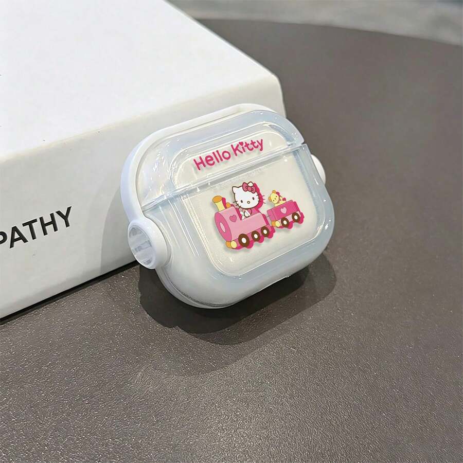Sanrio Hello Kitty Pink Train AirPods Pro Case Cute Kawaii Transparent Shockproof Shell With Rotating Bracket Compatible With AirPods 1/2/3/4 And Pro/Pro 2 Nd Generation Suitable For New AirPods Pro 3 Stocking Stuffers The Girlfriend. - Sil - View 1