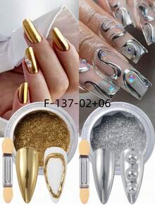 Y2K Mirror Nail Powder With Applicator Brush, Magic Mirror Effect White/Gold/Silver, Suitable For Nail Decoration, Nail Supplies - Multicolor - View 12