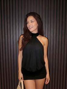 Vestido mini de verano granate para mujer, elegante & sexy, sin mangas y espalda descubierta, plisado en espalda & frente, estilo streetwear - Negro - Ver 10