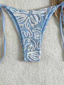 Bikinx 女款刺繡鉤針編織比基尼套裝，附胸罩內襯與側綁式泳褲，時尚海灘度假夏季波希米亞風 - 霧霾藍 - 查看 6