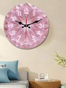 2D Flat Design. 1pc. Pink Diamond Theme Silent Decorative Wall Clock, Creative Wall Clock, Suitable For Bedroom, Living Room, Office Decor, Size 10/12/14 Inches, AA Battery Not Included, 2D Flat - Multicolor - View 2