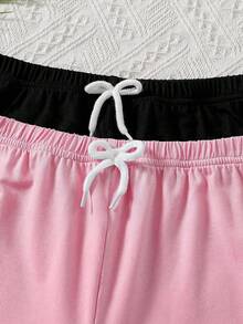 Summer Girls' Slim Fit 2-Piece Set, Knot Waist Dolphin Shorts Casual Sports - Multicolor - View 3