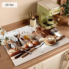 1pc Dish Drying Mat, Coffee Machine Mat, Printed With Baking Bread, Flour, Kitchen Utensils Patterns, Durable Polyester Fiber Absorbent Mat, Suitable For Dining Table, Cafe And Other Scenes, Multi-Purpose Drainage Mat, Home Gift, Tabletop Decor - XYLSD-461 - View 4