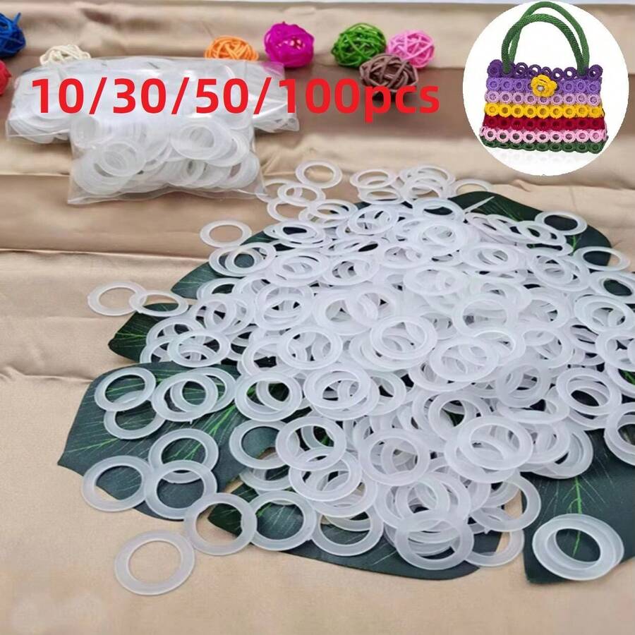 10/30/50/100pcs White Plastic Crochet Loop Rings Round O-Ring For DIY Hand-Knitting Bag Accessory And Crafting Supplies - A - View 1