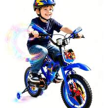 Bicicleta Realista Tipo Moto Para Niños R16 Rodada Con Casco - Azul - Ver 1