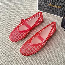 Summer Flat Crystal Sandals New One-Piece Mary Jane Sandals Comfortable Hollow Plastic Jelly Single Shoes - 紅色 - 查看 5