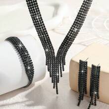 Fashionable Tassel Temperament Jewelry Bride Jewelry Necklace Set Daily Simple High-End Wedding Jewelry - Black - View 12