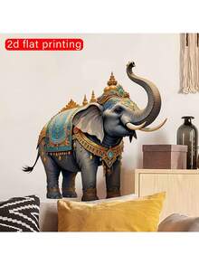1PC Elegant Thai Elephant Wall Sticker, 2D Flat Printed Removable Self-Adhesive Vinyl Wall Decal, Bohemian Exotic Animal Pattern, Suitable For Living Room Home Decor - Thai Elephants - View 1