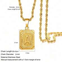 1 buah Kalung Rantai Pria Stainless Steel Warna Emas, Kalung Liontin Huruf Persegi, Mencakup Semua Huruf Dari A-Z - Yellow Gold - View 6