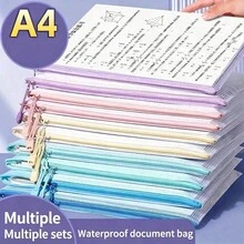 10pcs A4 Zippered Document Bags, Transparent Waterproof Storage Pouches For Papers, Books & Exams, Pastel Colors , Ideal For School, Office & Classroom Organization, Office & School Supplies - Multicolor - View 7