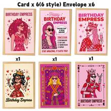 6Pcs Birthday Empress Greeting Cards Set, Y2K Aesthetic Pink Birthday Cards For Women, Retro Queen Playing Card Style Stationery, Funny BFF Sister Coworker Birthday Gift, Girl Power Birthday Wishes, 6 Styles With Envelopes - View 2