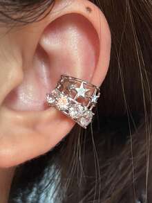 1pc Fashionable Exquisite Sweet Cool Style Star Copper Rhinestone Multi-Color Ear Clips, Suitable For Women's Daily, Party, Festival, Music Festival, Date Wear - Star - View 30