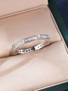 1pc Elegant Minimalist Geometric Polygon Square Tube Cut Pave Zirconia Ring For Women, Daily High-End Versatile Simple Band, Not Exaggerated, Gift Recommendation - Ring - View 3