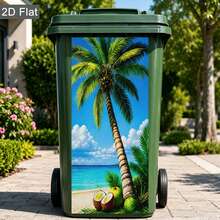Envoltura de Contenedor de Basura con Paisaje 3D, Paneles Decorativos Resistentes al Clima y al Desgarro para Contenedor de Basura, Pegatinas de Árbol de Coco Tropical para Contenedor de Basura para Decoración del Hogar, Exterior, Jardín Delantero, Acera, Garaje y Patio, Pegatinas Resistentes al Sol, Antiarañazos y Removibles - Pegatinas para cubos de basura - Ver 4