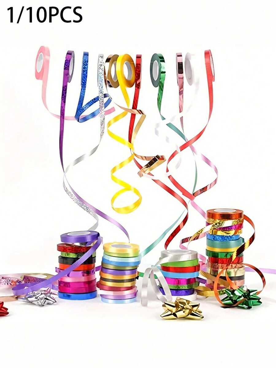 1/10pcs Laser Balloon Ribbons, Colorful Shiny Party Decoration Ribbons Suitable For Weddings, Birthdays, Festivals, Great For Gift Wrapping And Decorations, Party Decoration Ribbons, Brilliant Ribbons, Shiny Surface - Multicolor - View 1