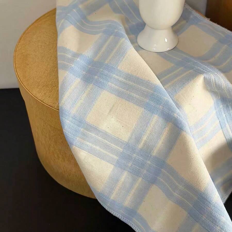 1/2/6pcs INS Style Minimalist Beige Base Blue Plaid Fabric Placemats Napkins Decorative Pads For Kitchen Living Room, Suitable For Festivals And Weddings - Multicolor - View 1