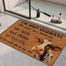 1 pieza, Decoración del hogar, Estampado con eslogan divertido de vaca, Alfombra de cocina de lino, Tapete de cocina, Tapete de piso, Tapete de baño, Tapete de puerta, Impresión 3D rectangular, Adecuado para sala de estar, dormitorio, pasillo, baño, lavandería - Alfombra de poliéster, Adecuado para decoración del hogar interior y exterior - Multicolor - Ver 2