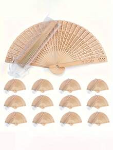 1/5/10pcs Vintage Hollow Carved Folding Hand Fan With Organza Pouch, Portable Decorative Sandalwood Handheld Fan, Suitable For Wedding Favors, Bridal Shower Gifts, Summer Party Decor, Church Events, Dance Performances, Guest Gifts, Banquets, Festivals, Outdoor Picnics, Stage Performances, Photo Props, Funerals, Meetings, Graduation Ceremonies And Housewarming Parties - Multicolor - View 1