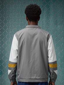 EVRINFINITE Men's Color Block Half Zip Jacket, Numeral & Graphic, Drawstring Hem, Daily/Sports/Festivals, Gift For Boyfriend - Grey - View 2