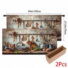 1pc, Home Decor, Kitchen Tool Pattern Printed Table Skirt, Kitchen Small Curtain, Kitchen Cabinet Cover, With Curtain Holes, Easy To Hang, Rectangular, Machine Woven, Machine Washable, Kitchen Decoration And Accessories, Perfect For Kitchen Cabinets And Home Decor - Multicolor - View 15