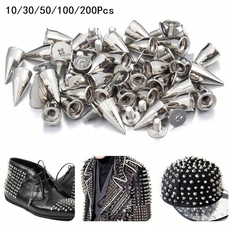 10/30/50/100/200pcs Punk Style Rivets, Multiple Sizes Available, Screw Back, Punk Rock Bullet Rivets, Suitable For Home DIY Sewing, Clothing, Leather Craft