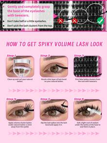 LASH SKYQD 512pcs/480pcs/472pcs/276pcs D Curl Lash Clusters Kit, Bottom/Spike/Mega/Cat/Brown Lashes Volume Wispy False Eyelash DIY Individual Clusters Lash Kit, Kit With Bond&Seal Tweezers, DIY At Home Easily - 黑色 - 查看 9