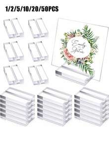 1/2/5/10/20/50pcs Acrylic Transparent Table Card Holder, Name Card Stand, Wedding Direction Sign Display Rack, Suitable For Dining Table, Wedding Photos, Office Menu, Meetings And Other Occasions - Multicolor - View 2