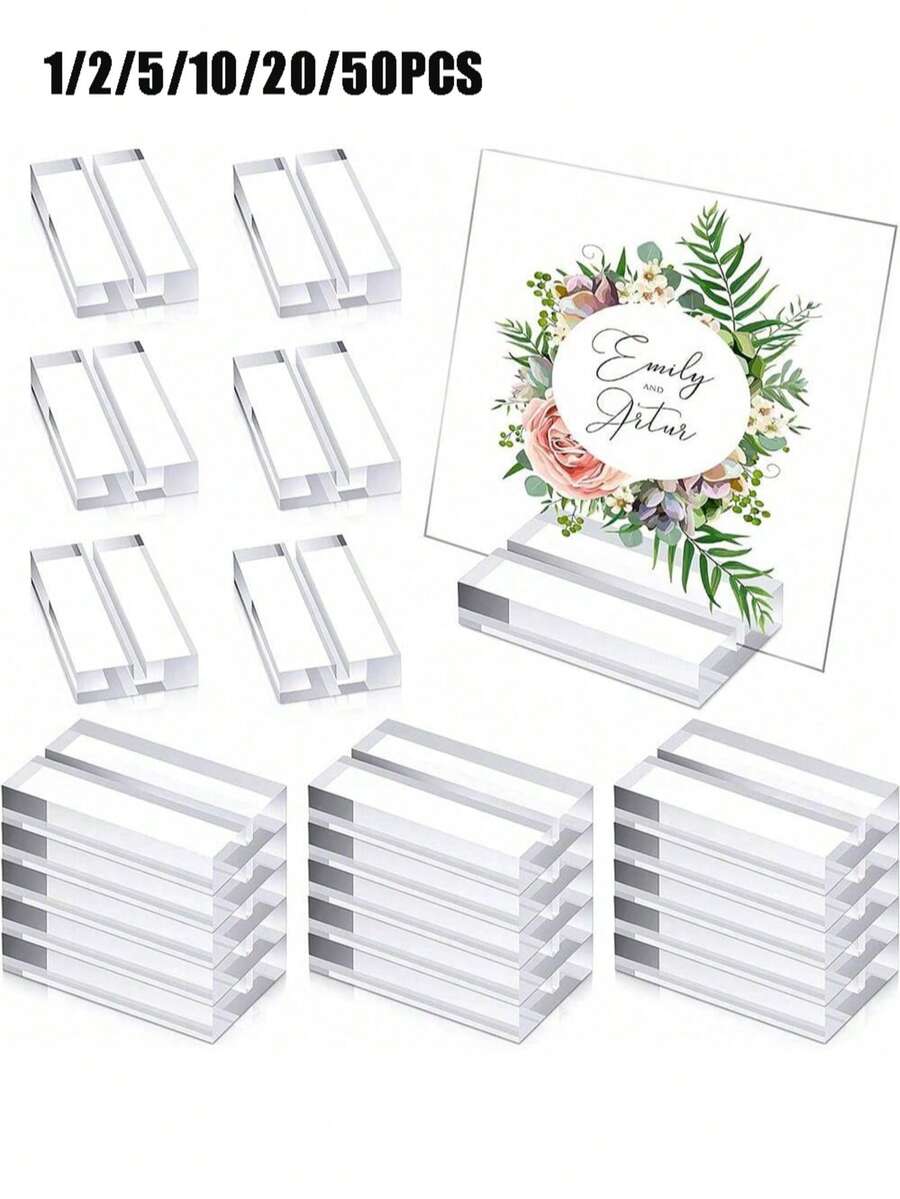 1/2/5/10/20/50pcs Acrylic Transparent Table Card Holder, Name Card Stand, Wedding Direction Sign Display Rack, Suitable For Dining Table, Wedding Photos, Office Menu, Meetings And Other Occasions