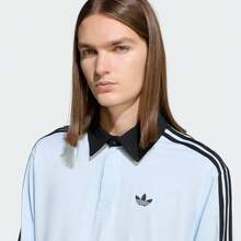 Adidas 3S PL He Yu 同款 純棉 寬鬆 橄欖球風 休閒長袖 POLO 衫 - 淺藍色 - 查看 7