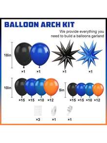 130-Piece Themed Birthday Balloon Set, Including Blue, Black, Orange, And Exploding Foil Balloon Arch Sets, Suitable For Themed Birthday Parties, Baby Showers, Gender Reveal Events, And Celebratory Decorations. - Multicolor - View 7