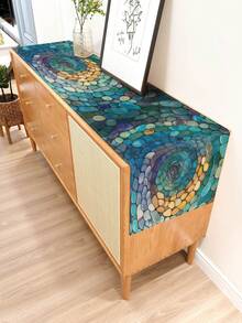 1 pieza Camino de mesa de lino con estampado de patrón de anillo de piedra colorida, mantel individual, adecuado para vacaciones, fiestas, cumpleaños, cenas, decoración de mesa de cocina y restaurante, cubierta de gabinete de zapatos y almacenamiento, decoración de habitación para todas las estaciones, decoración textil del hogar, camino de mesa, mantel individual - Multicolor - Ver 5