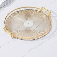 Nordic Style Multipurpose Decorative Serving Tray With Handle And Gold Detail - Table Decoration - Transparent Brown Color - View 7