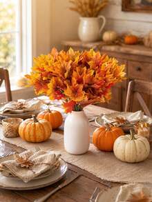 14 Stems - 2pcs Artificial Maple Leaves, Autumn Artificial Leaf Decor, Thanksgiving Plastic Autumn Leaves, Indoor/Outdoor Kitchen Holiday Autumn Leaf Centerpiece Decor, Halloween, Thanksgiving, Harvest Festival - Multicolor - View 5