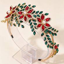 1pc Matching Rhinestone Flower Headband With Crystal Leaf, Gold-Tone Hair Accessory For Performance, Street Style, Bridal,Elegant,Party - Multicolor - View 3
