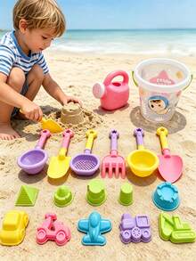 18pcs Beach Toy Set - Kids Outdoor Toys, Children's Beach Toys, Summer Amusement Park Beach Fun House Play, Includes Beach Bucket, Shovel, Sand Molds, Sand Rake, Watering Can, Outdoor Beach Toys, Kids Tent, Kids Beach Supplies, Perfect Summer Gift For Children, Accessory Colors Random - Multicolor - View 8