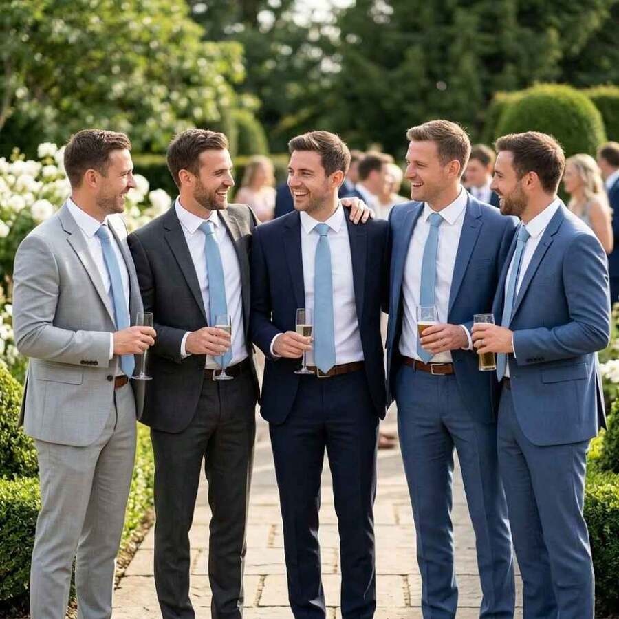 Set Of 3 Light Gray Ties For Groomsmen, Weddings, And Events - Blue Quartz - View 1