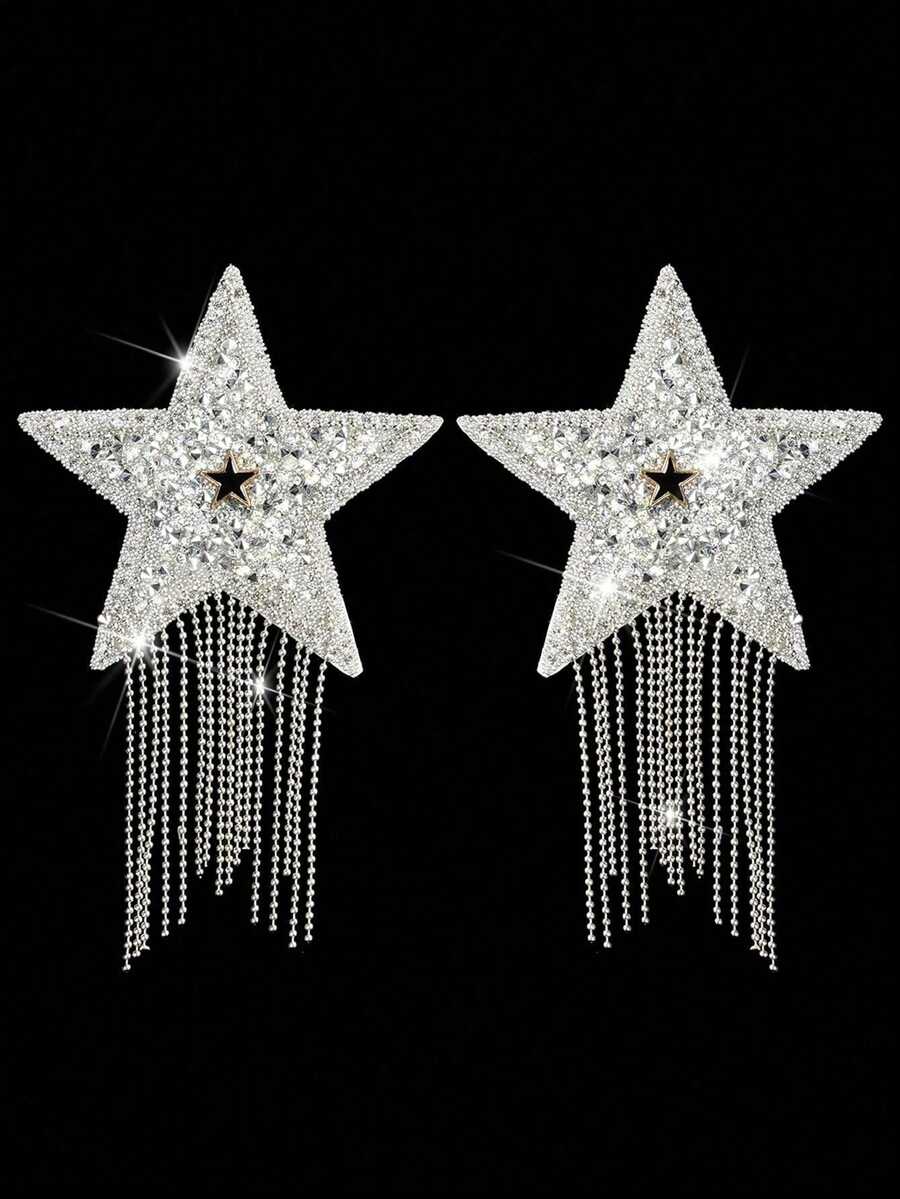 Plus 1 Pair Rhinestone Star Decor Nipple Cover DZ22 - Silver - View 1