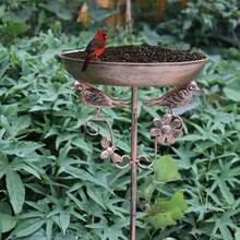 1pc Outdoor Standing Bird Bath, Bronze Decorative Bird Bath, Dual-Use Waterer And Bird Feeder For Yard And Lawn, Attracts Wild Birds, Decorative Ornament With Bird Decoration, Rust-Proof Iron Art Dual-Use Waterer For Garden - Multicolor - View 5