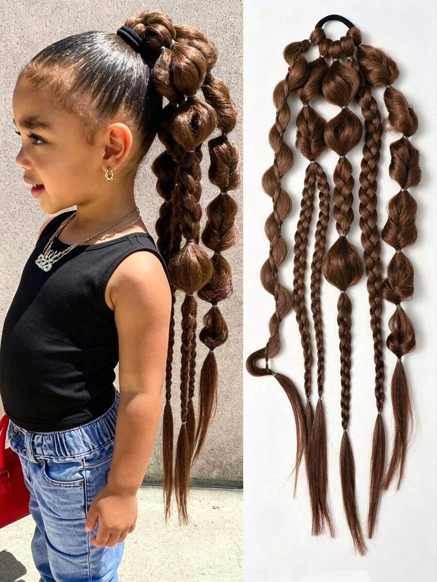 24inch Ponytail Extension Ombre Lantern Bubble Ponytail Twist Braid With Elastic Band For Girls Kids Hair 1pc - 彩色 - 查看 1