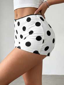 Shorts ajustados para mujer con lunares blancos y estampado de puntos negros, elásticos, casuales, para verano y otoño, ropa de estar en casa y dormir, estilo retro pin-up lindo, hot pants - Blanco - Ver 4