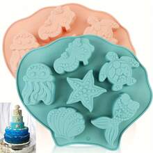 1/2 piezas Moldes de silicona para pasteles de la serie oceánica, moldes de horneado resistentes a altas temperaturas, formas de caballito de mar, tortuga marina, pez marino, concha, estrella de mar, cola de sirena, caracol y otras formas de vida marina, adecuados para hacer pasteles / jabón / gelatina / chocolate / galletas / caramelos / cubitos de hielo, horneado en casa / fiesta / decoración de boda, regalo de cumpleaños / Día de San Valentín / Navidad - Multicolor - View 1