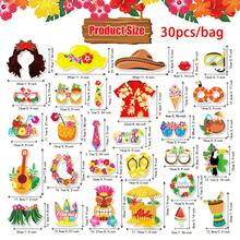 30件/組趣味夏威夷 Luau 派對拍照道具，熱帶夏季海灘 Tiki Aloha 自拍道具套裝，含花襯衫、烏克麗麗、草裙、火烈鳥、鳳梨、椰子杯，適用於生日、泳池、婚禮、單身女郎派對用品裝飾 - 多色 - 查看 9