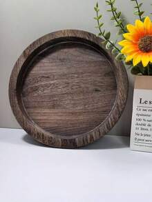 1PC Wooden Decorative Tray Vintage Style Candle Holder Stand For Home Decor Rustic Wood Tray With Handles Multipurpose Serving Tray For Dining Table Coffee Table Centerpiece - Coffee Brown - View 4