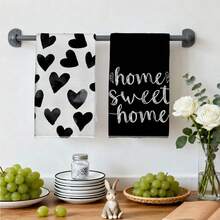 2 pièces Serviettes de cuisine avec lettres & cœurs, Chiffons de nettoyage 16 X 24 pouces, Lavables en machine & réutilisables, Convient pour la cuisine à la maison, la pâtisserie et le nettoyage de la cuisine, Accessoires de cuisine - Multicolore - Voir 8