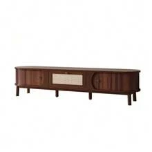 TV Cabinet – A Television Cabinet With Natural Wood Doors And Rattan Drawers. Natural Storage Solutions For A Rustic Ambiance. - Natural - View 3