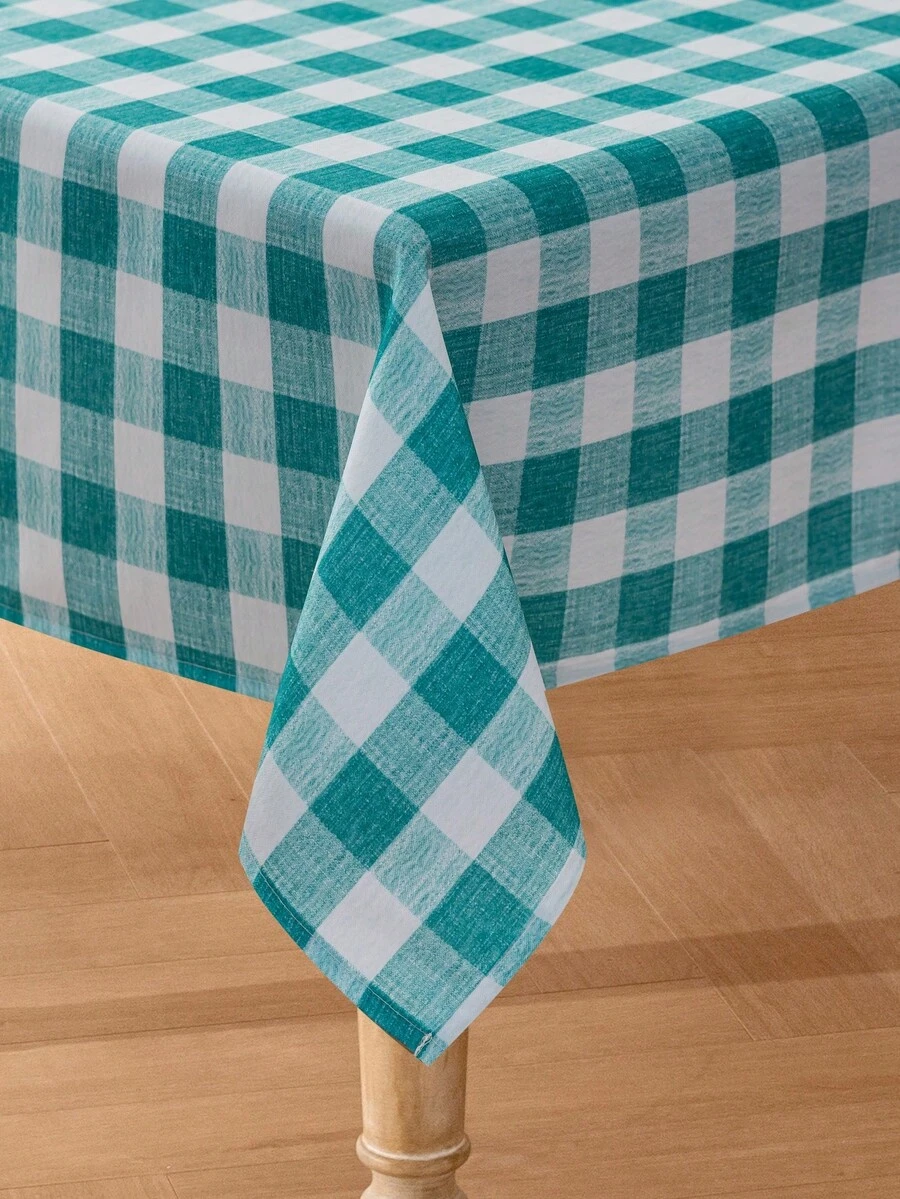 1 pieza Mantel rectangular a cuadros, Mantel lavable con estampado digital de cuadros búfalo, Adecuado para picnic al aire libre, sala de estar, cocina y cena de vacaciones, Mantel rectangular beige y blanco - Azul profundo - Ver 1