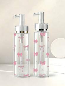 蝴蝶結紋理透明壓式壓克力乳液分裝瓶，100ml、120ml、150ml、200ml多種尺寸可選，瓶身採用透明塑料材質，適用於分裝水性乳液、各種化妝品與化妝水，是旅行與出差理想的便攜容器 - 彩色 - 查看 5