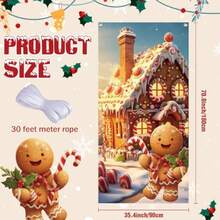 Gingerbread Christmas Door Cover, 35 X 71 Inch Happy Xmas Cute Gingerbread House Front Door Backdrop Banner Decoration, Candyland Porch Banner For Winter Holiday Party Supplies - Brown - View 4