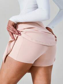 NcmRyu Damen 1 Stück Sport-Skort mit Front-Twist, Seitenschlitz, Taschen und Futter, A-Linie - Pink - Übersicht 5